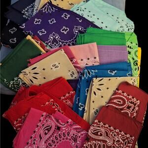 100% cotton solid color paisley Bandanas lot of 35 mix Made in USA new